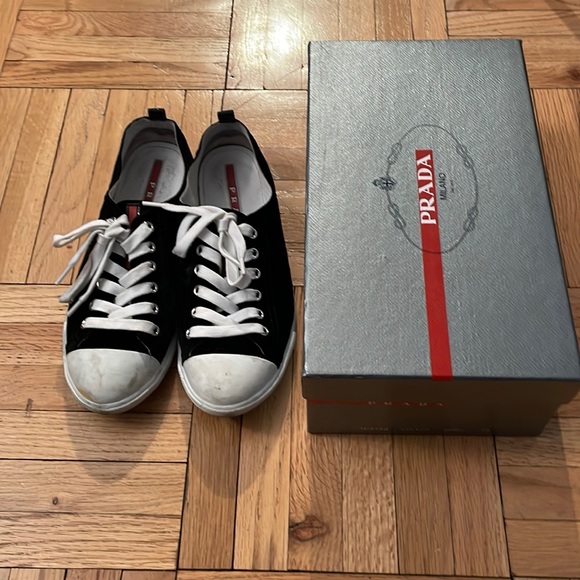 Prada Shoes - Prada black velvet sneaker, size 39